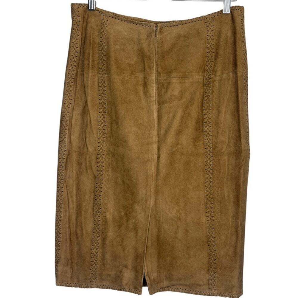 Vintage 90s Doncaster Suede Leather Straight Skirt Sz 8 Warm Tan Boho Western - Picture 2 of 8